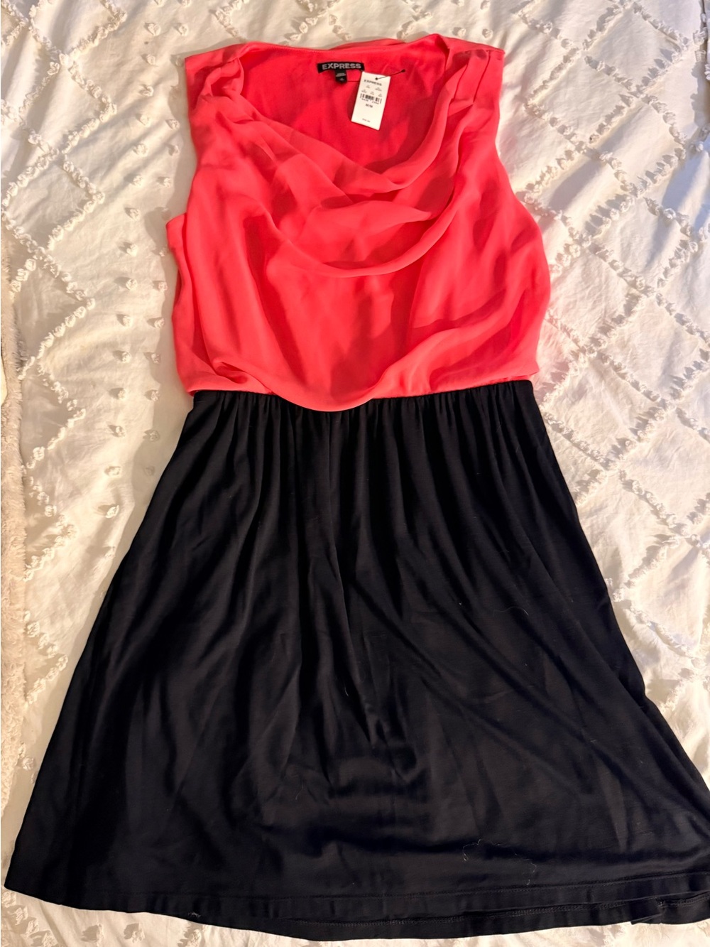 Express Coral and Black Sleeveless Midi Dress